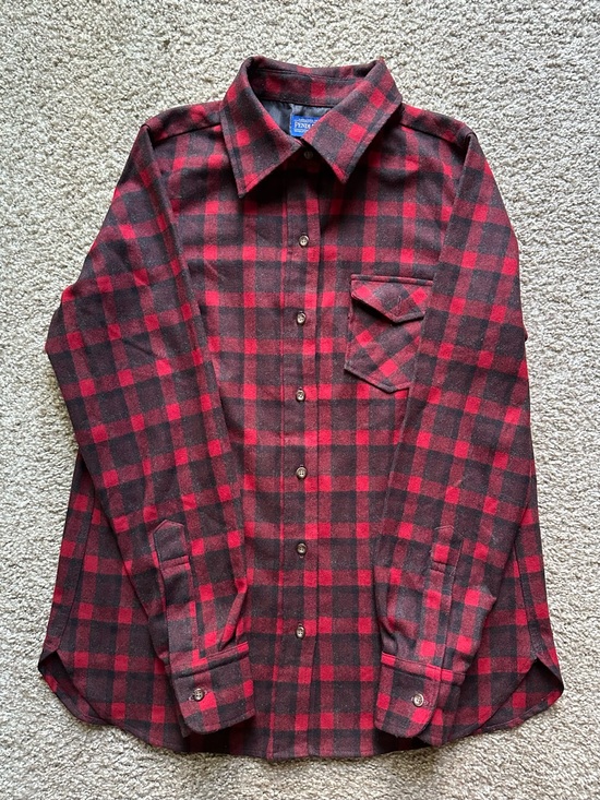 Pendleton Tops - Pendleton Red and Black Plaid Wool Button-Down Shirt